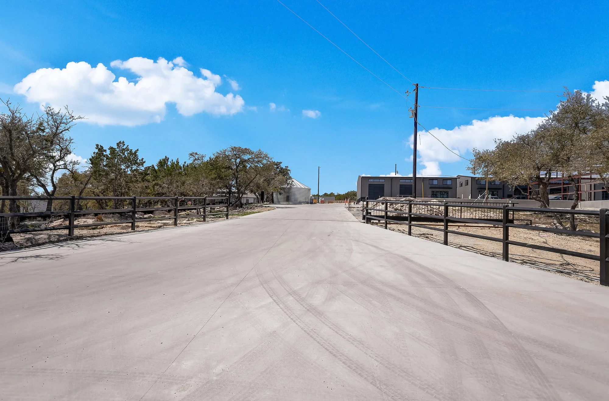 Entry road into the Farm Lane development in the Texas Hill Country